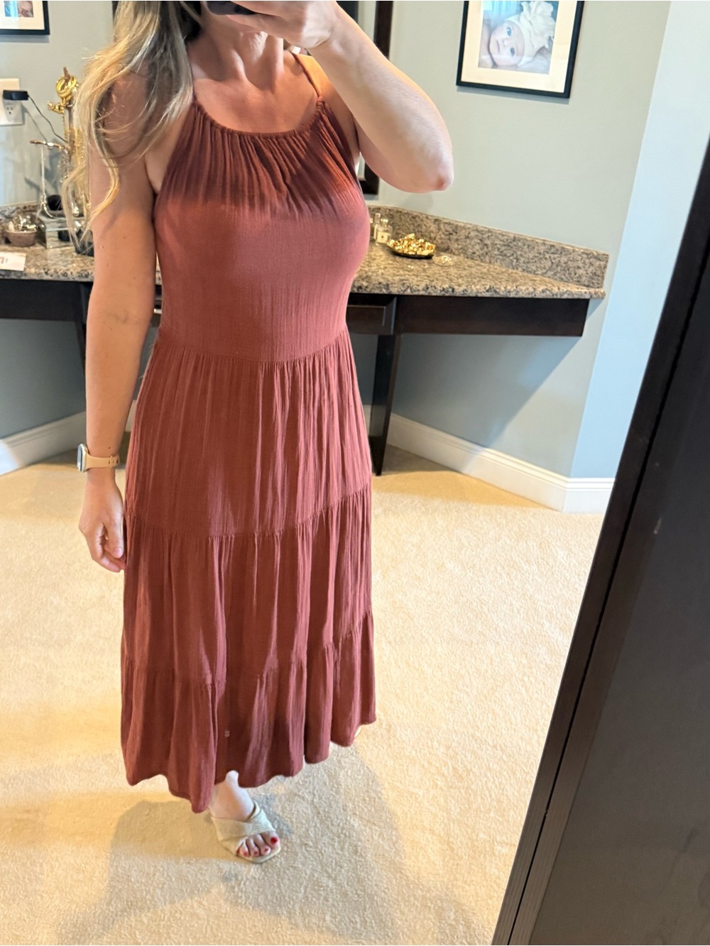Sleeveless Rust Tiered Maxi Dress - old navy